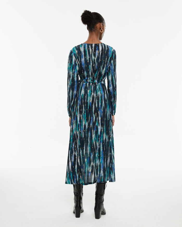 System Action Vestido Midi Estampado Aguas Azules