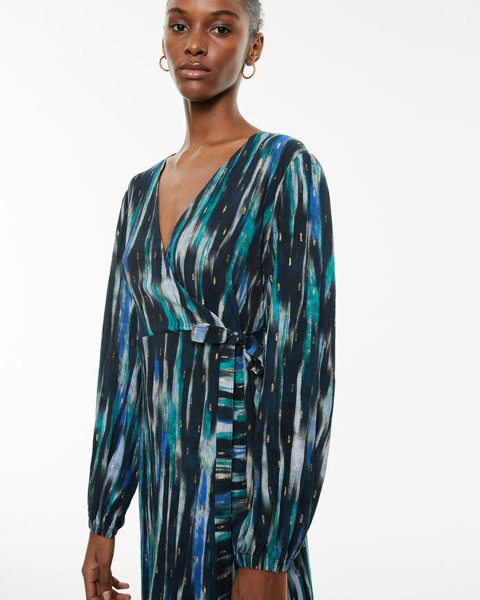 System Action Vestido Midi Estampado Aguas Azules