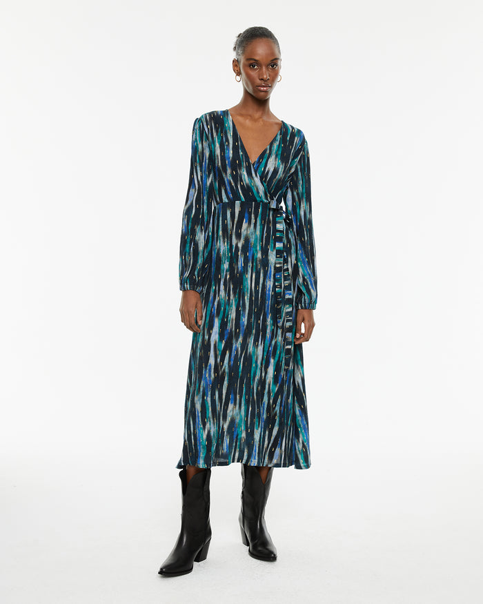 system action Vestido midi estampado aguas azules