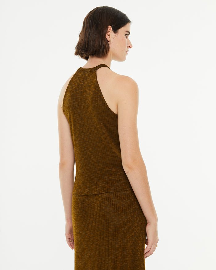 System Action Top Ajustado Canalé Efecto Jaspeado Cuello Halter