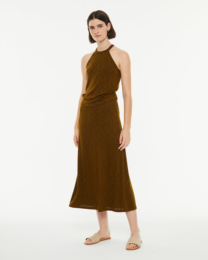 System Action Top Ajustado Canalé Efecto Jaspeado Cuello Halter