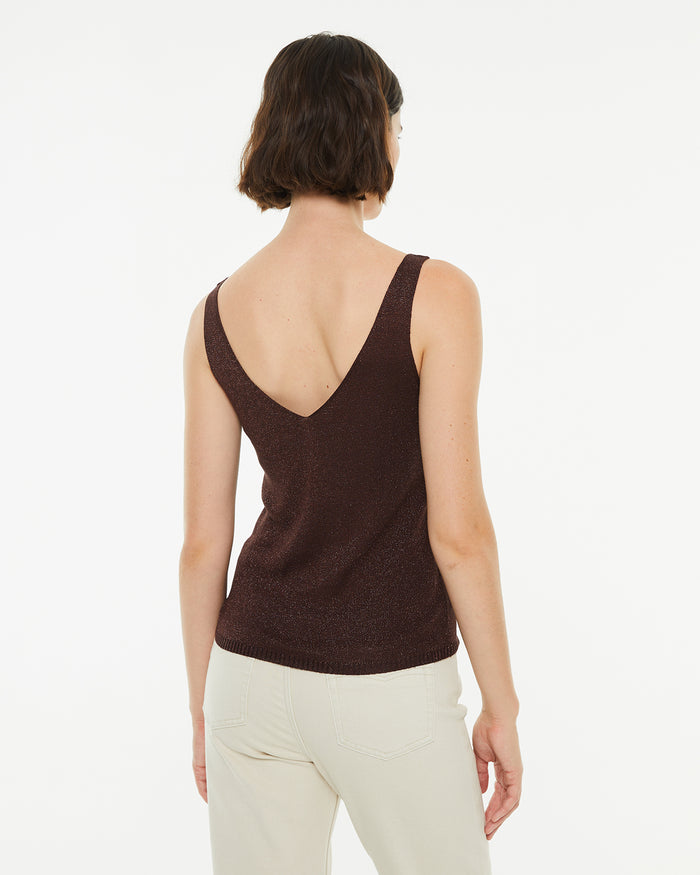 System Action Top Ajustado De Tirantes Con Brillo Cuello Pico