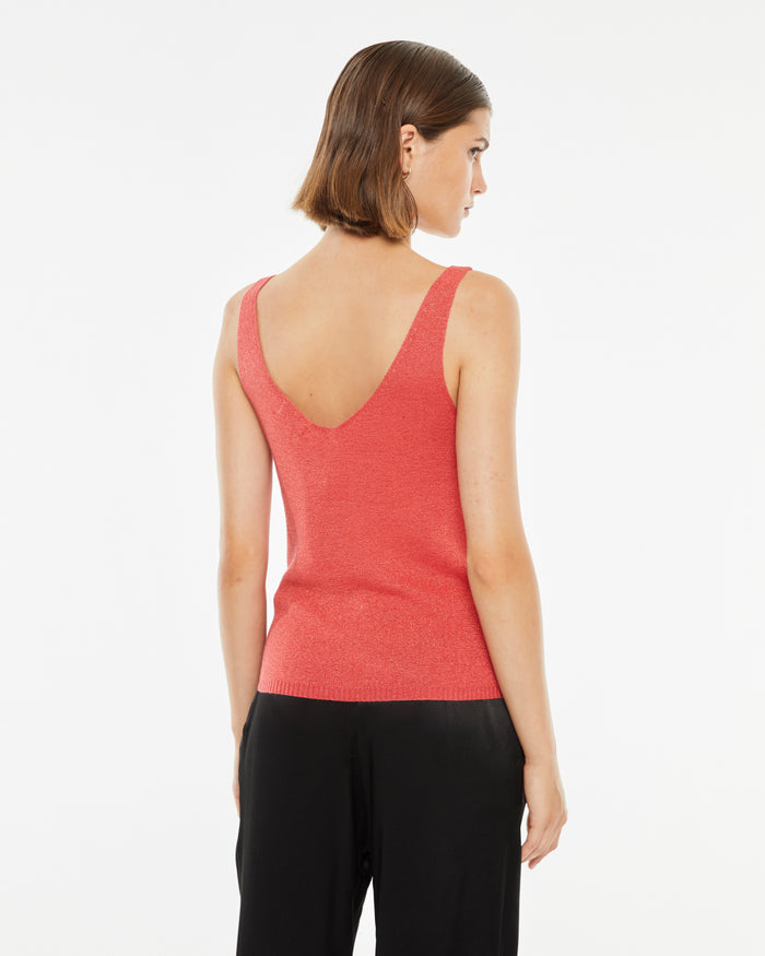 System Action Top Ajustado De Tirantes Con Brillo Cuello Pico