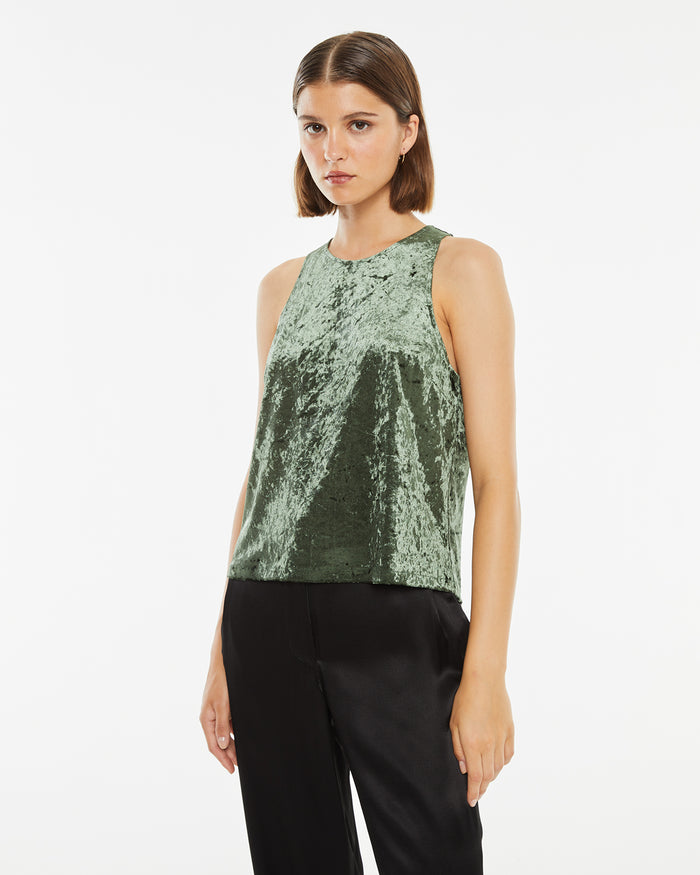 system action Top velvet cuello halter cierre lágrima