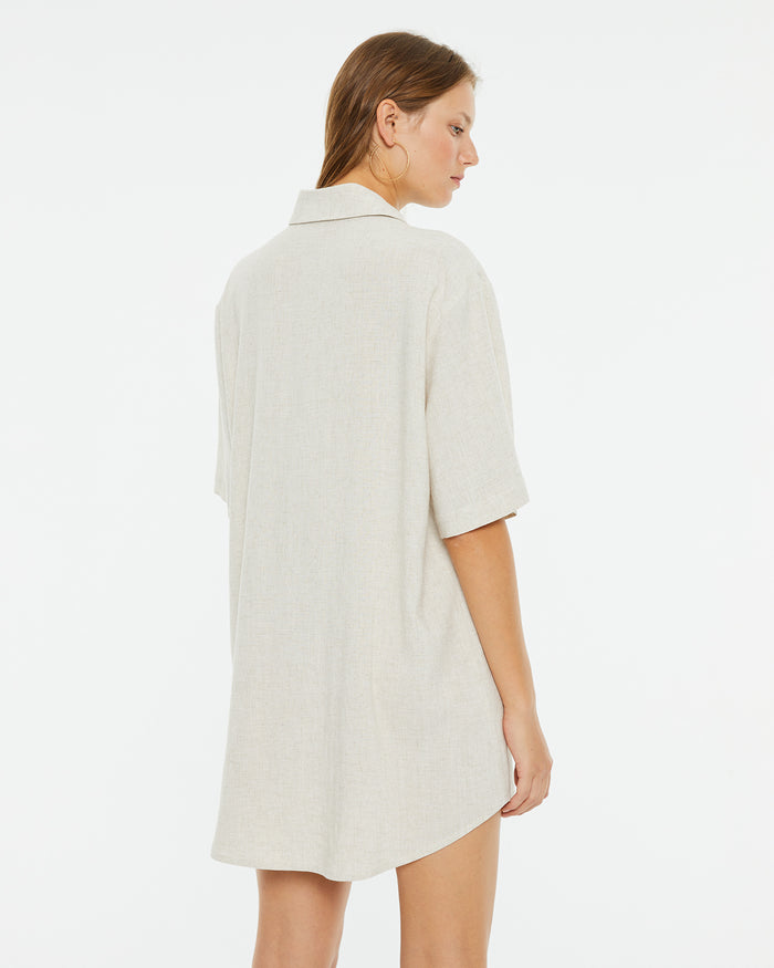 System Action Vestido Corto Camisero Manga Larga Efecto Lino