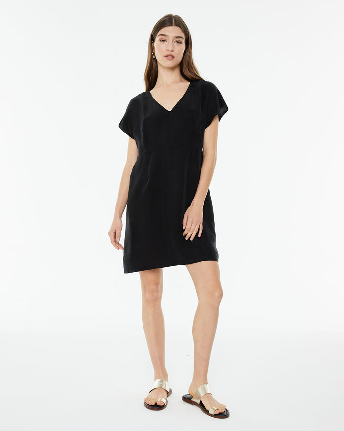 system action Vestido corto de cupro con tirante ancho