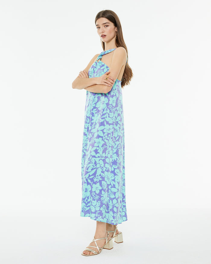 system Action Vestido Largo De Fiesta Estampado Floral Grande