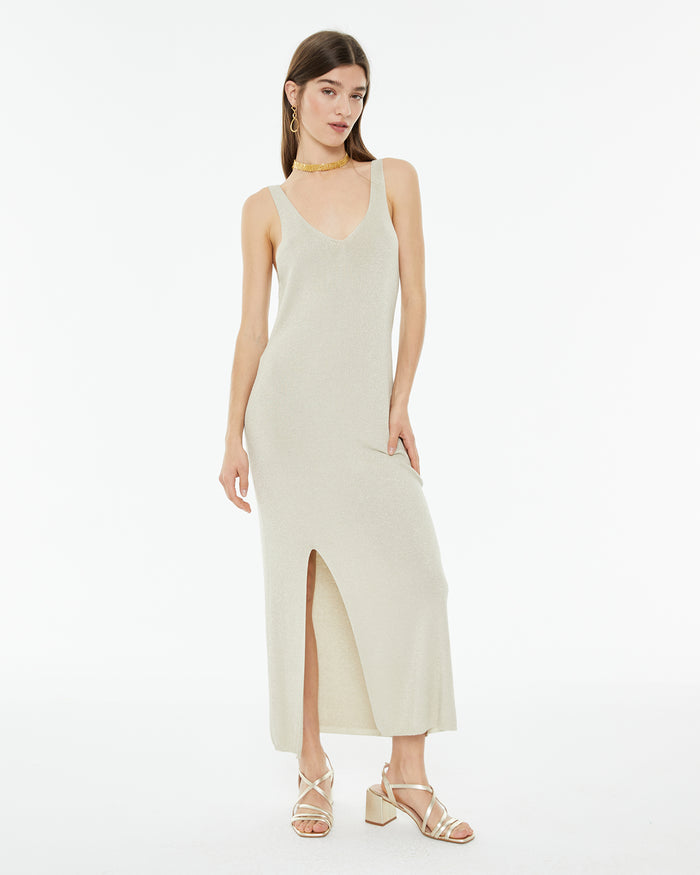 System Action Vestido Largo De Punto Con Lúrex Ajustado En Cintura