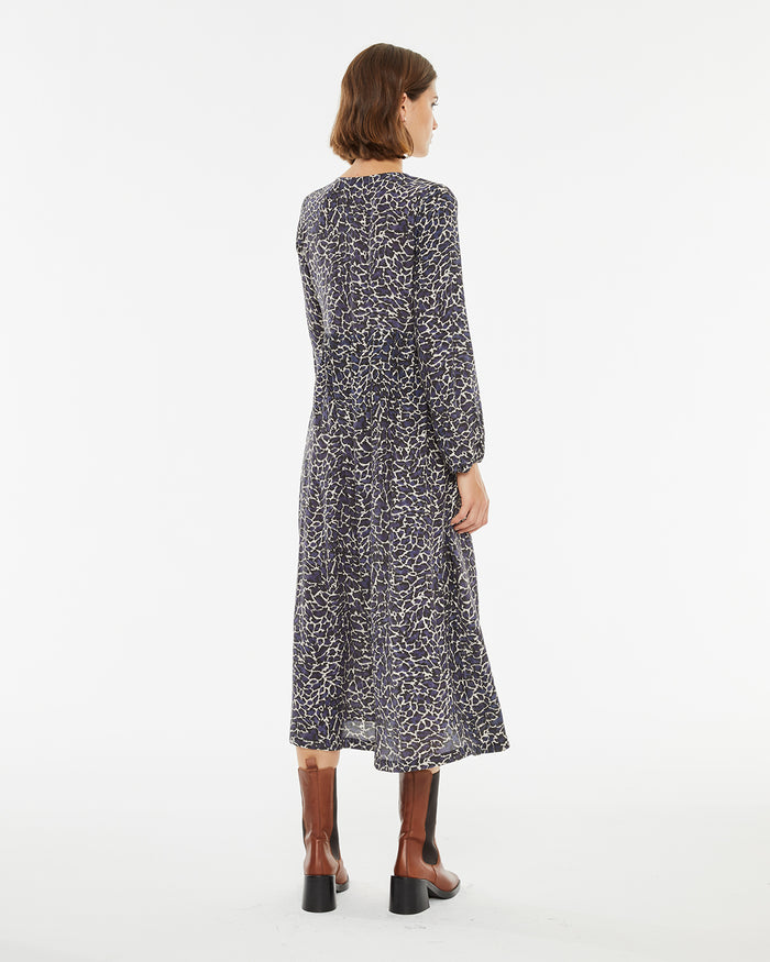 System Action Vestido Largo Estampado Con Goma En Puños