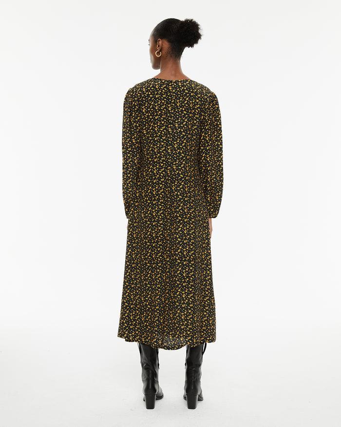 System Action Vestido Largo Estampado Floral Con Frunce En El Escote