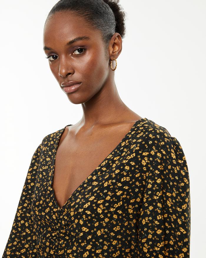 System Action Vestido Largo Estampado Floral Con Frunce En El Escote