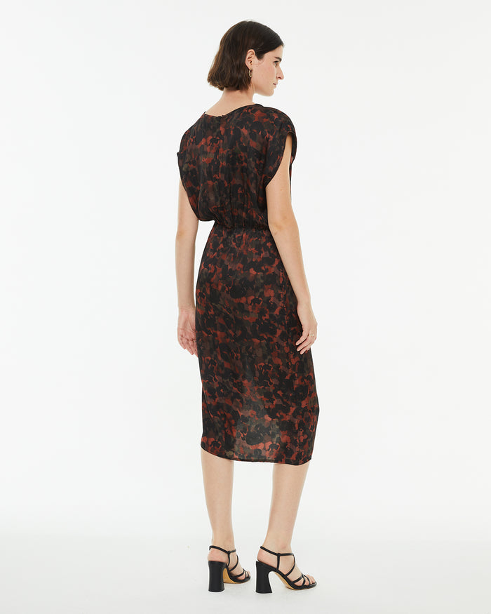 System Action Vestido Midi Asimétrico Estampado Drapeado