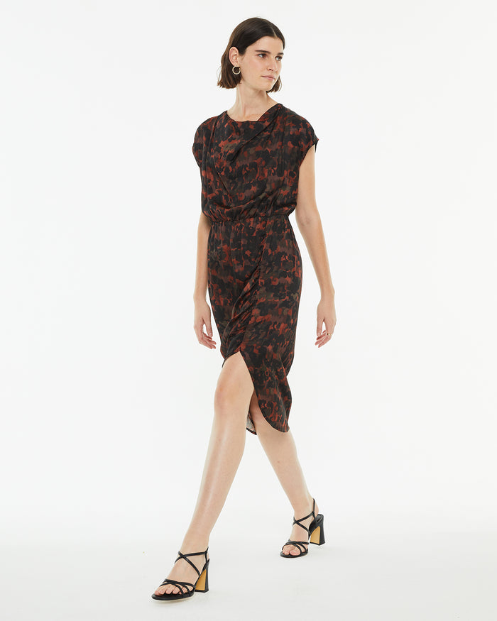 System Action Vestido Midi Asimétrico Estampado Drapeado