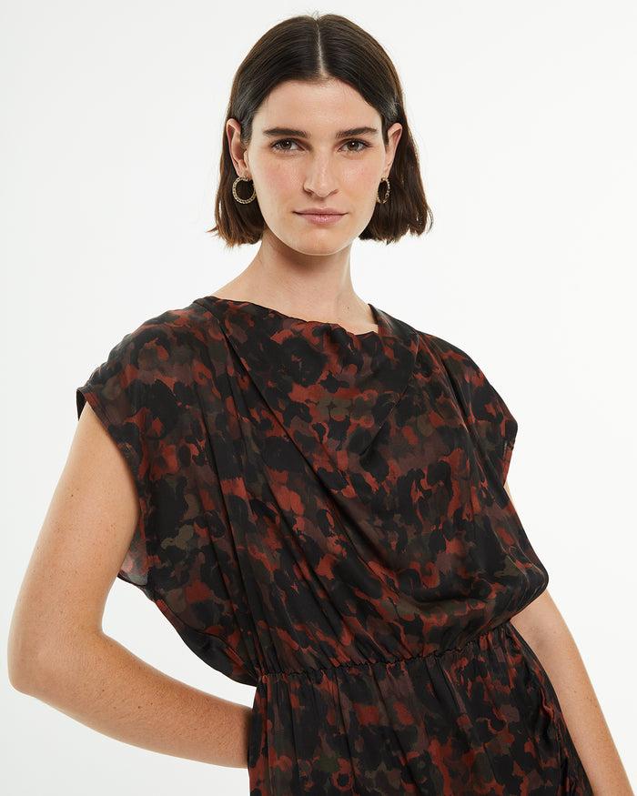 System Action Vestido Midi Asimétrico Estampado Drapeado