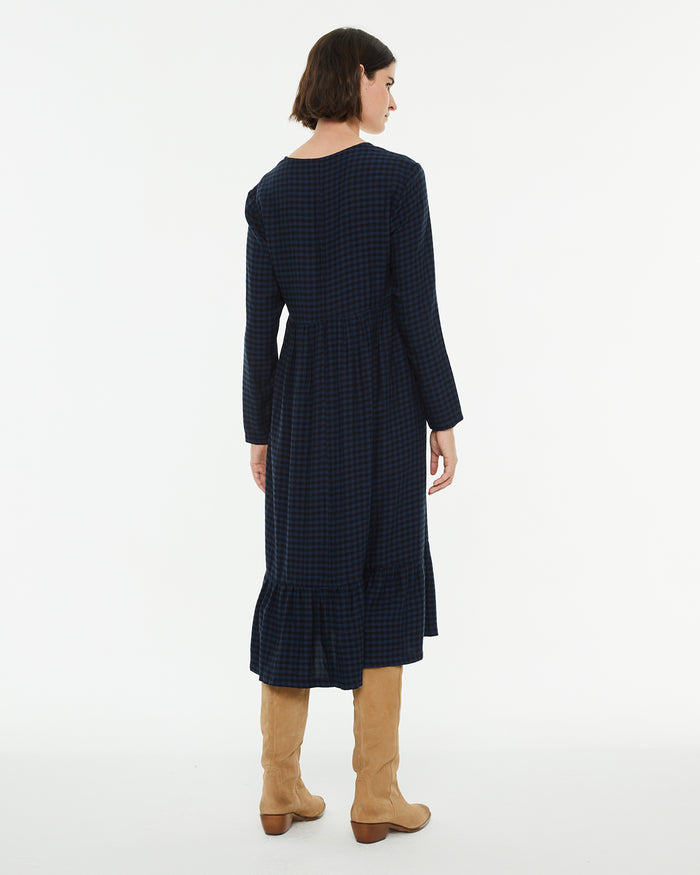 System Action Vestido Midi De Cuadros De Manga Larga Con Puño