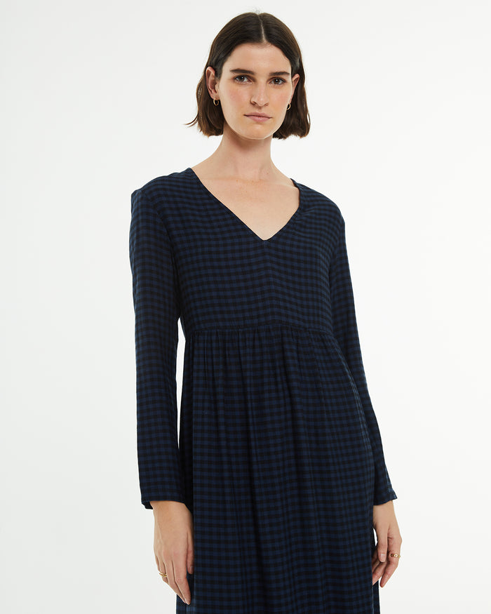 System Action Vestido Midi De Cuadros De Manga Larga Con Puño