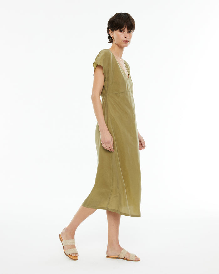 System Action Vestido Midi De Cupro Con Cuello Pico