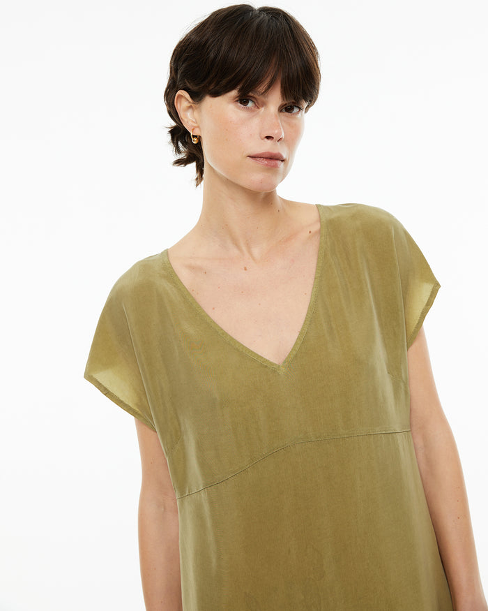 System Action Vestido Midi De Cupro Con Cuello Pico