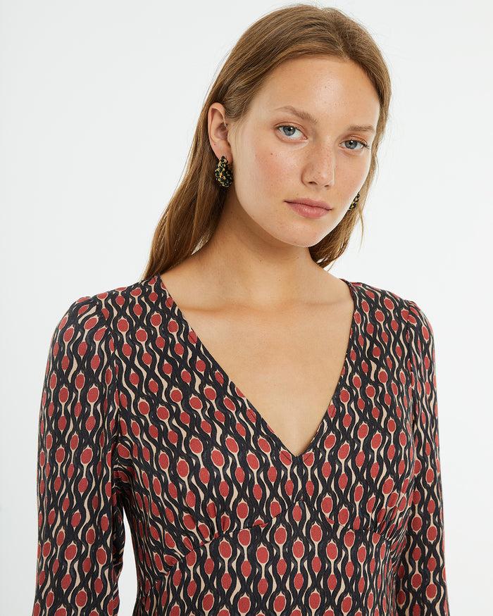 System Action Vestido Midi De Manga Francesa Con Estampado Geométrico