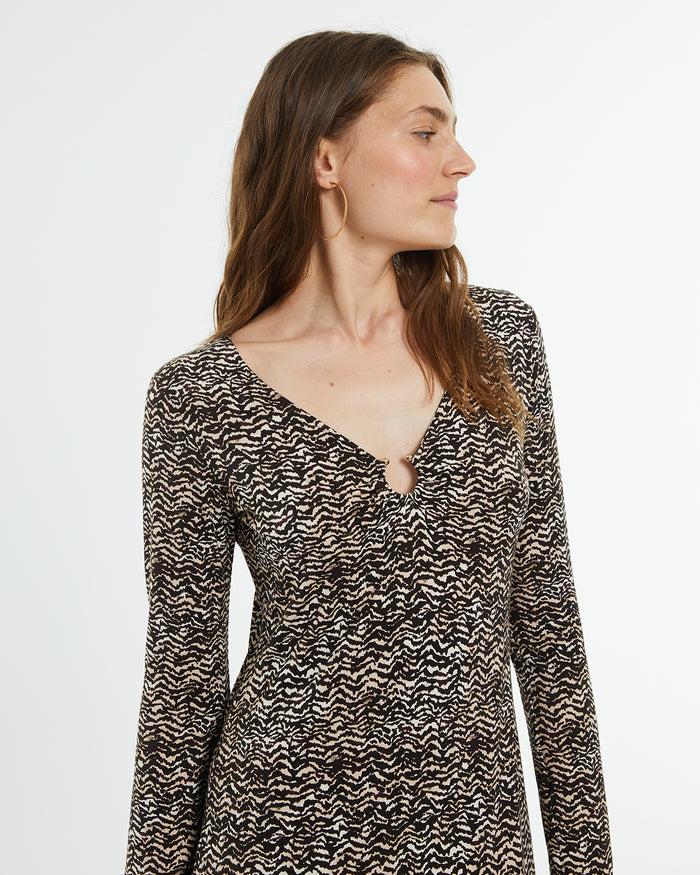 System Action Vestido Midi Estampado Con Anilla En El Escote