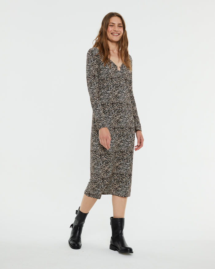 system action Vestido midi estampado con anilla en el escote