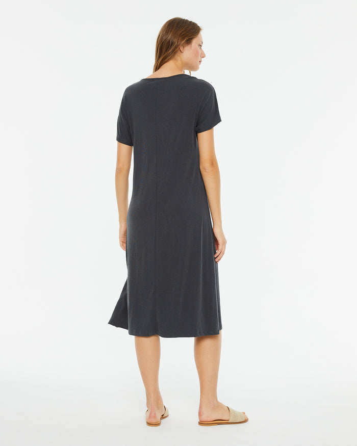 System Action Vestido Midi Manga Corta Con Frunce En Pecho