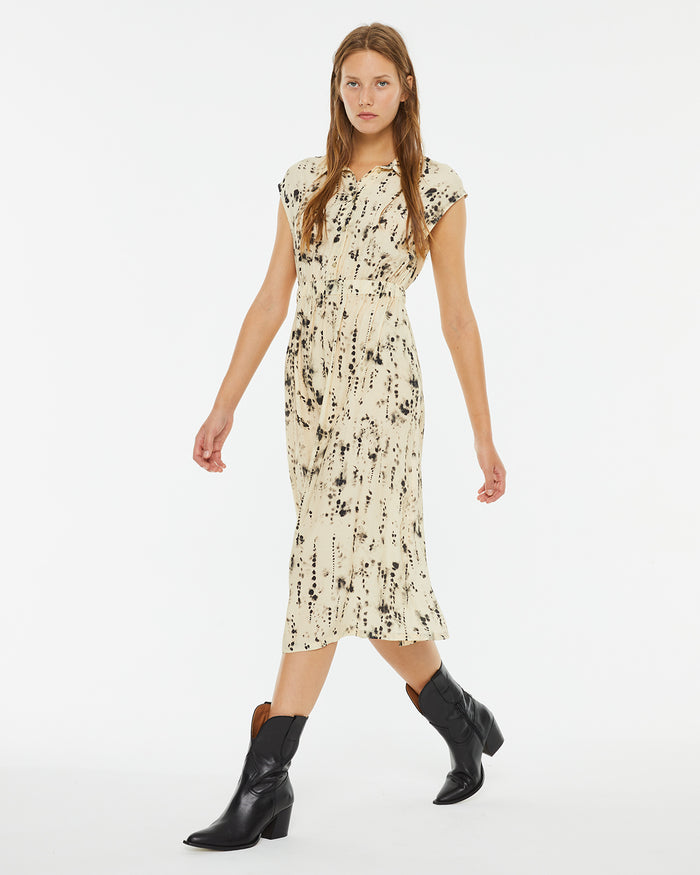 System Action Vestido Midi Print Manchas Cuello Camisero