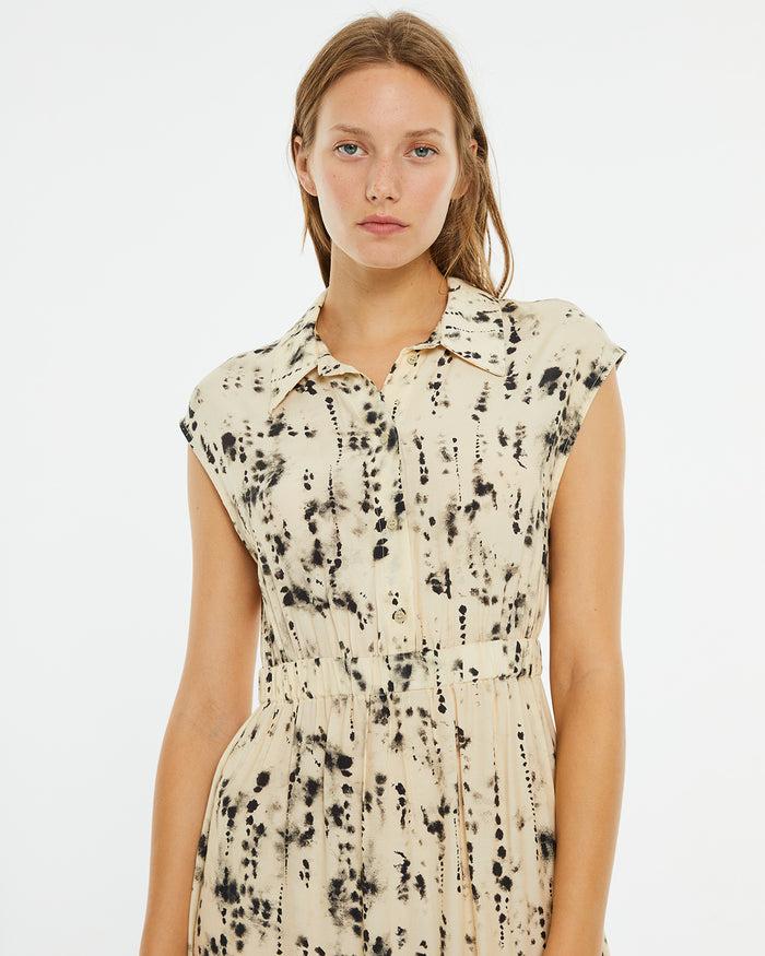 System Action Vestido Midi Print Manchas Cuello Camisero