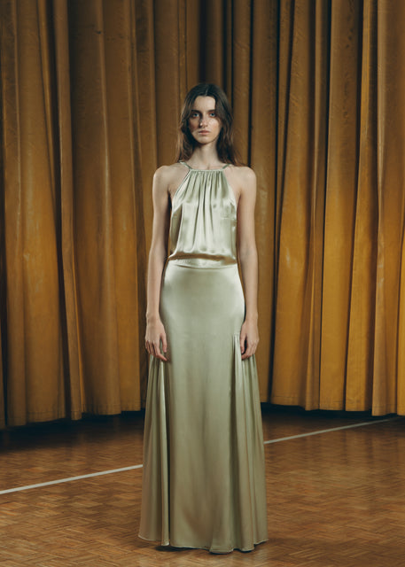Teresa Helbig VESTIDO SEDA HALTER VERDE