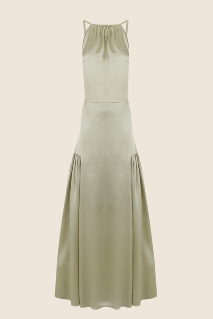 teresa helbig VESTIDO SEDA HALTER VERDE