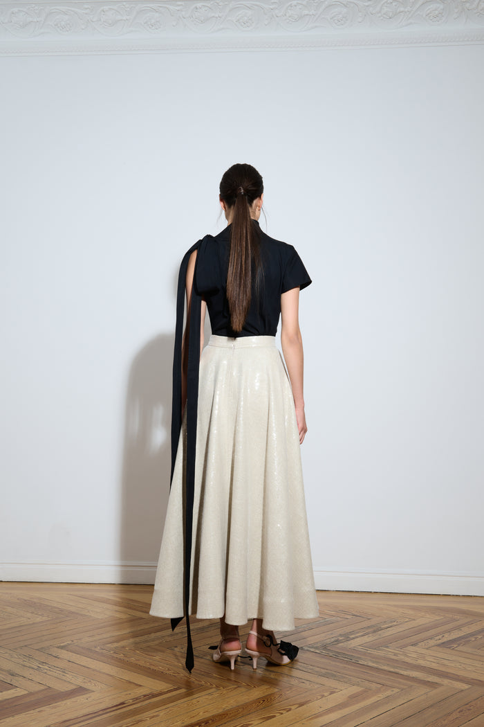 The 2nd Skin Co. Camisa Asimétrica Con Falda De Lino Con Lentejuelas