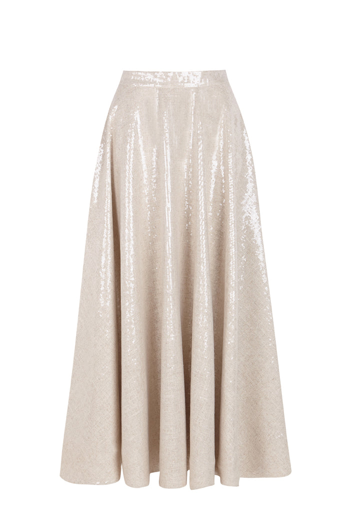 The 2nd Skin Co. Camisa Asimétrica Con Falda De Lino Con Lentejuelas