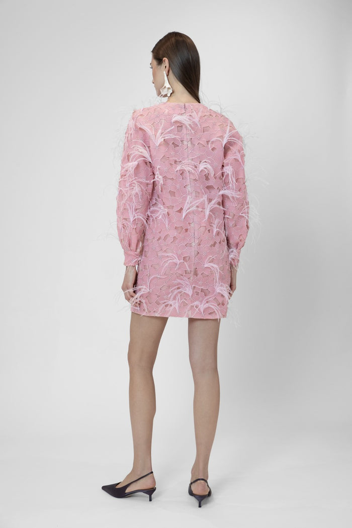 The 2nd Skin Co. Mini Vestido De Manga Larga Con Plumas