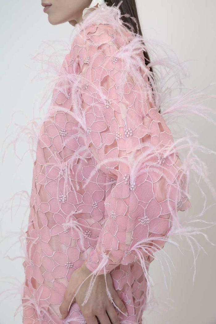 The 2nd Skin Co. Mini Vestido De Manga Larga Con Plumas