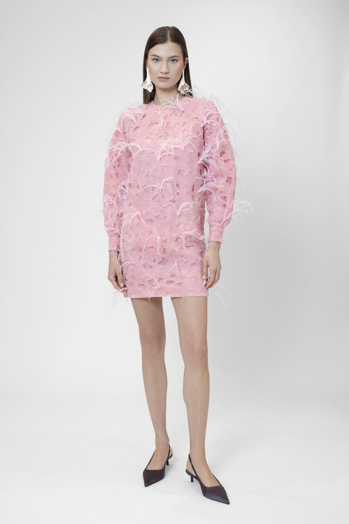 the 2nd skin co. Mini vestido de manga larga con plumas