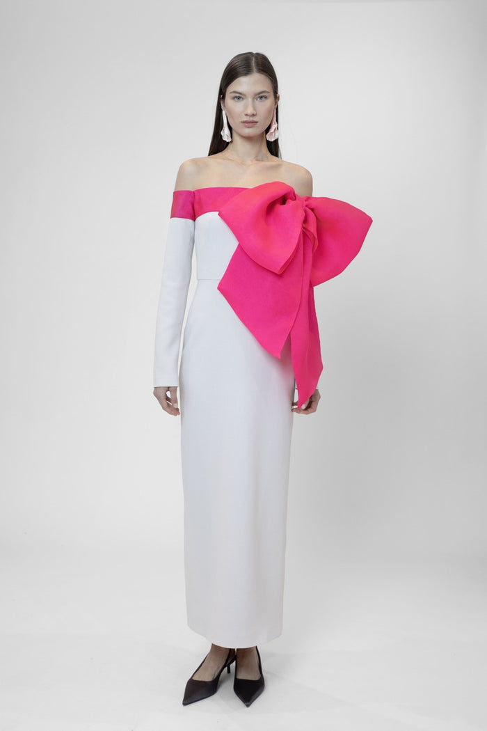 the 2nd skin co. Vestido largo con lazo de organza