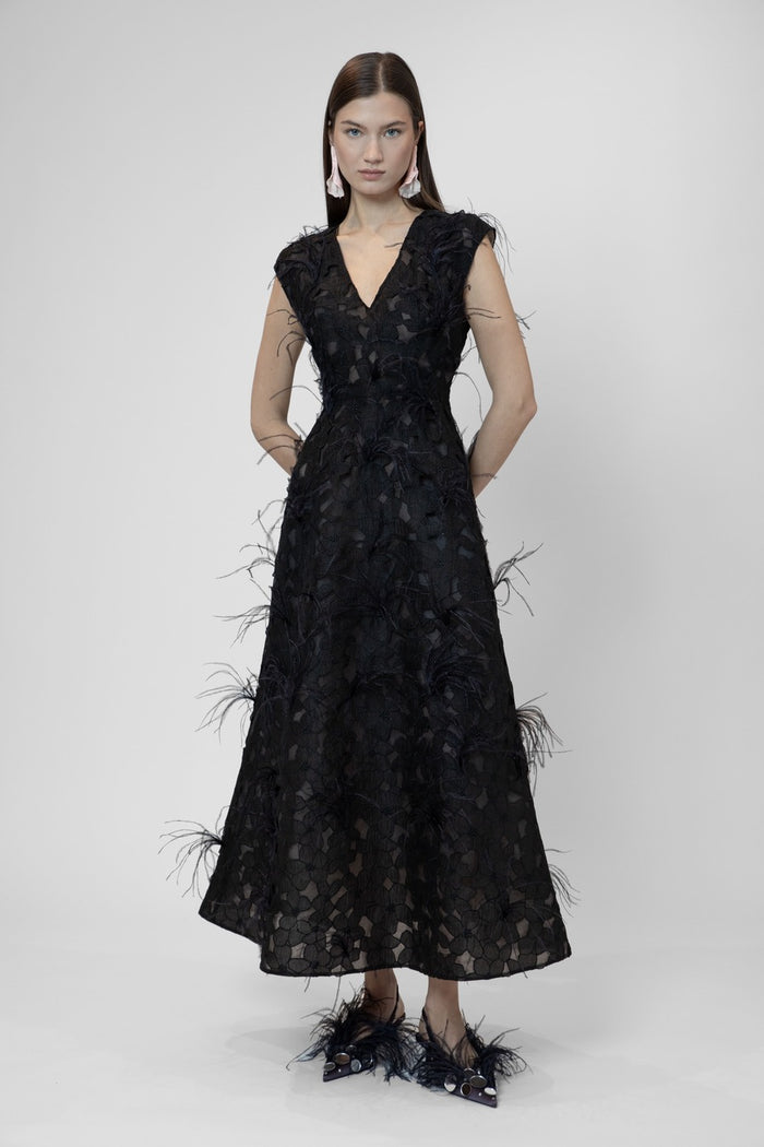 The 2nd Skin Co. Vestido Midi Sin Mangas Con Plumas