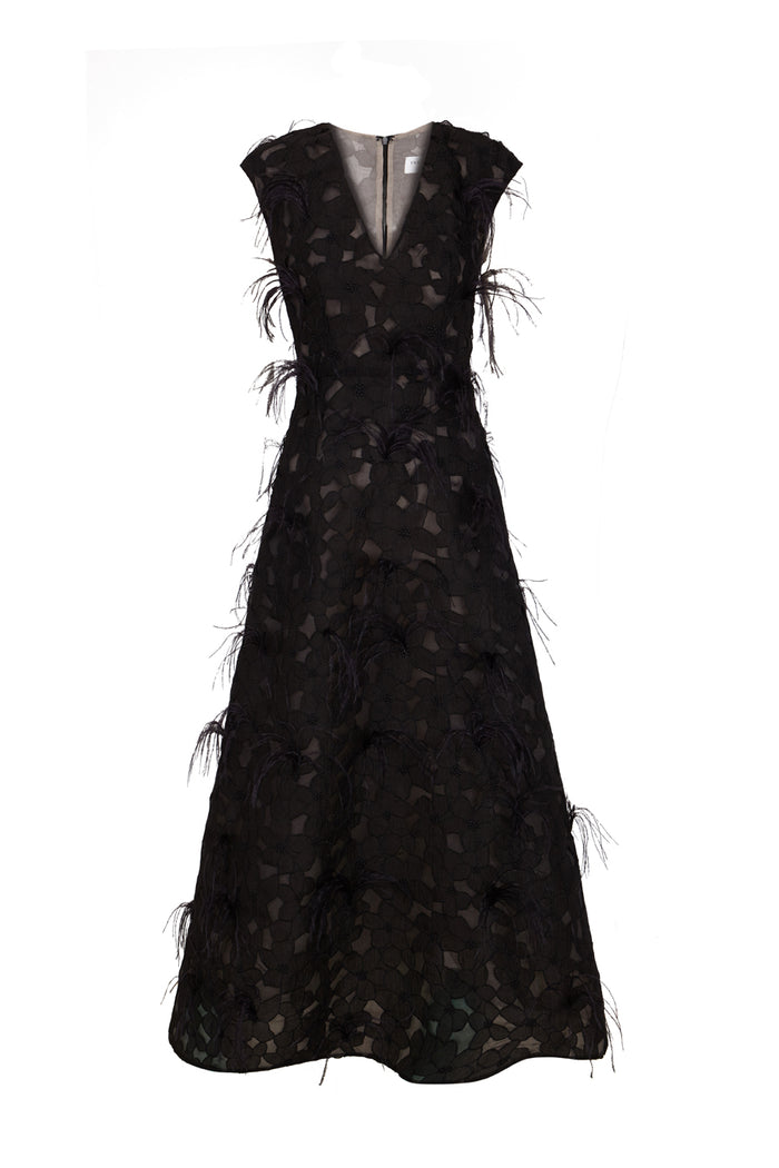 the 2nd skin co. Vestido midi sin mangas con plumas