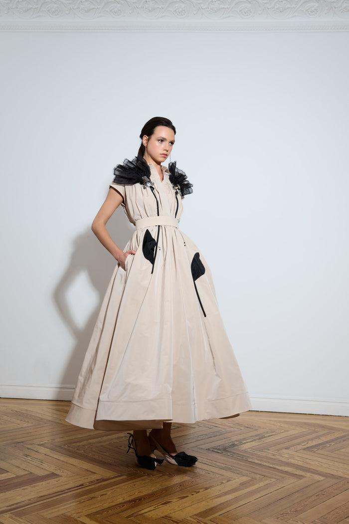 The 2nd Skin Co. Vestido Camisero Midi De Organza Y Tafetán Con Aplicaciones Florales