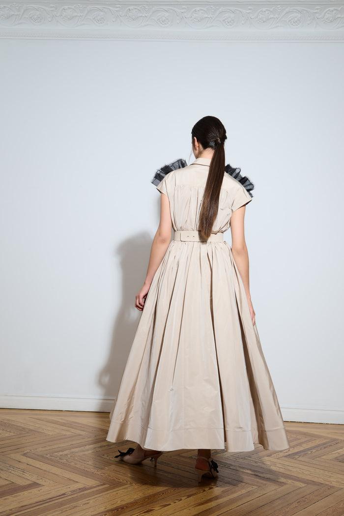 The 2nd Skin Co. Vestido Camisero Midi De Organza Y Tafetán Con Aplicaciones Florales