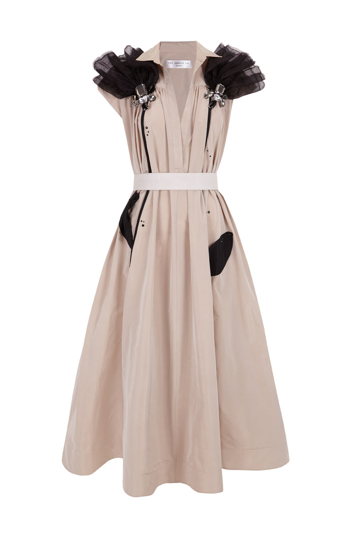 The 2nd Skin Co. Vestido Camisero Midi De Organza Y Tafetán Con Aplicaciones Florales