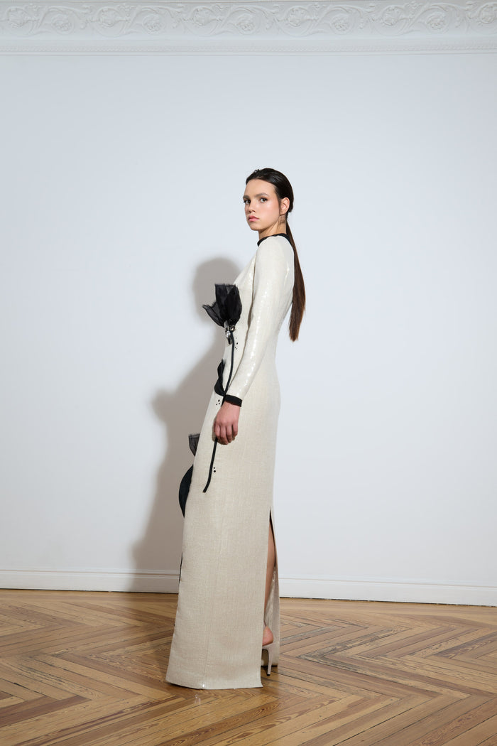 The 2nd Skin Co. Vestido De Manga Larga Con Aplicaciones Florales