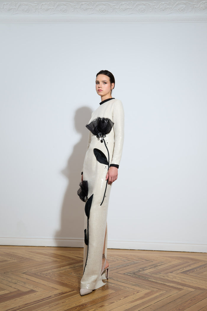 the 2nd skin co. Vestido de manga larga con aplicaciones florales