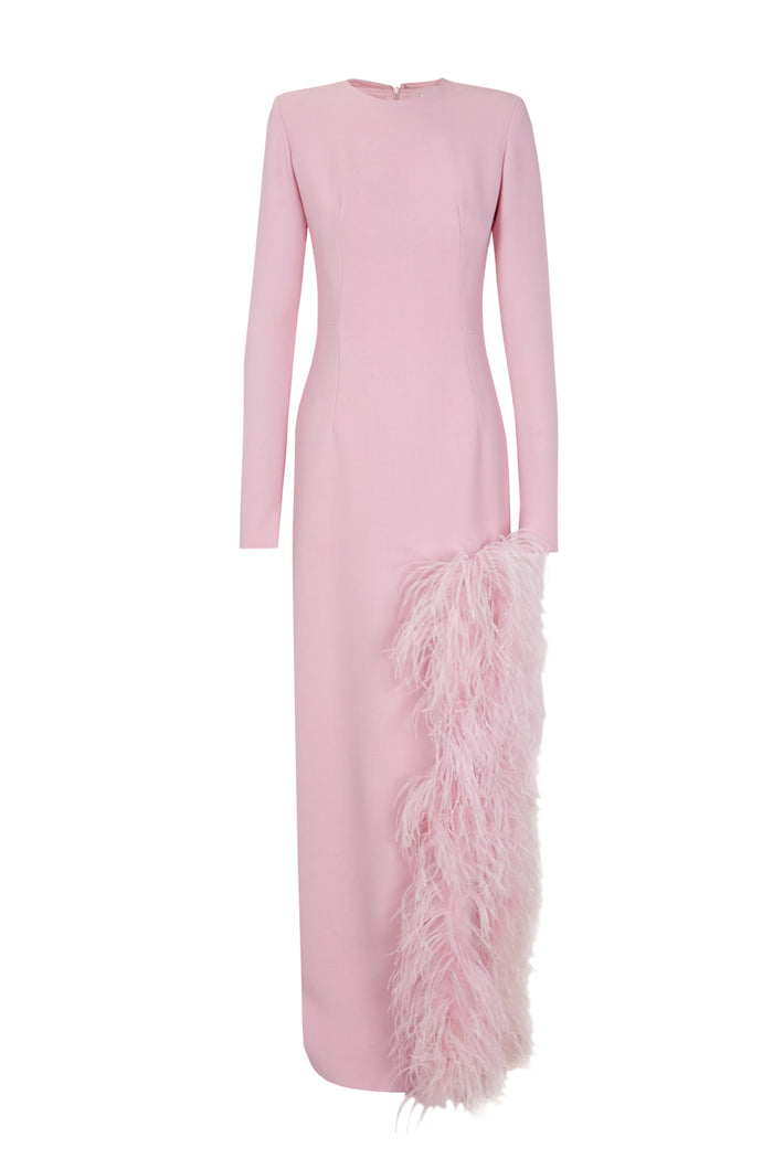 The 2nd Skin Co. Vestido Largo Con Abertura Lateral Con Plumas