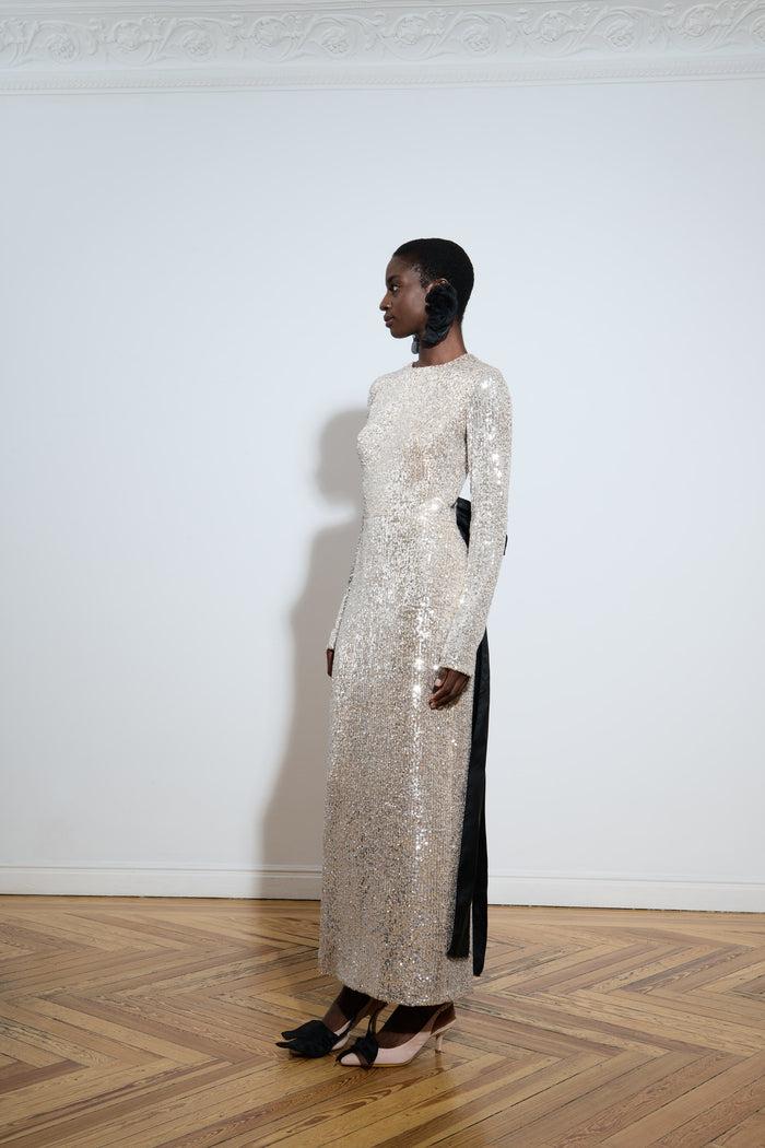 The 2nd Skin Co. Vestido Largo De Lentejuelas Con Lazos