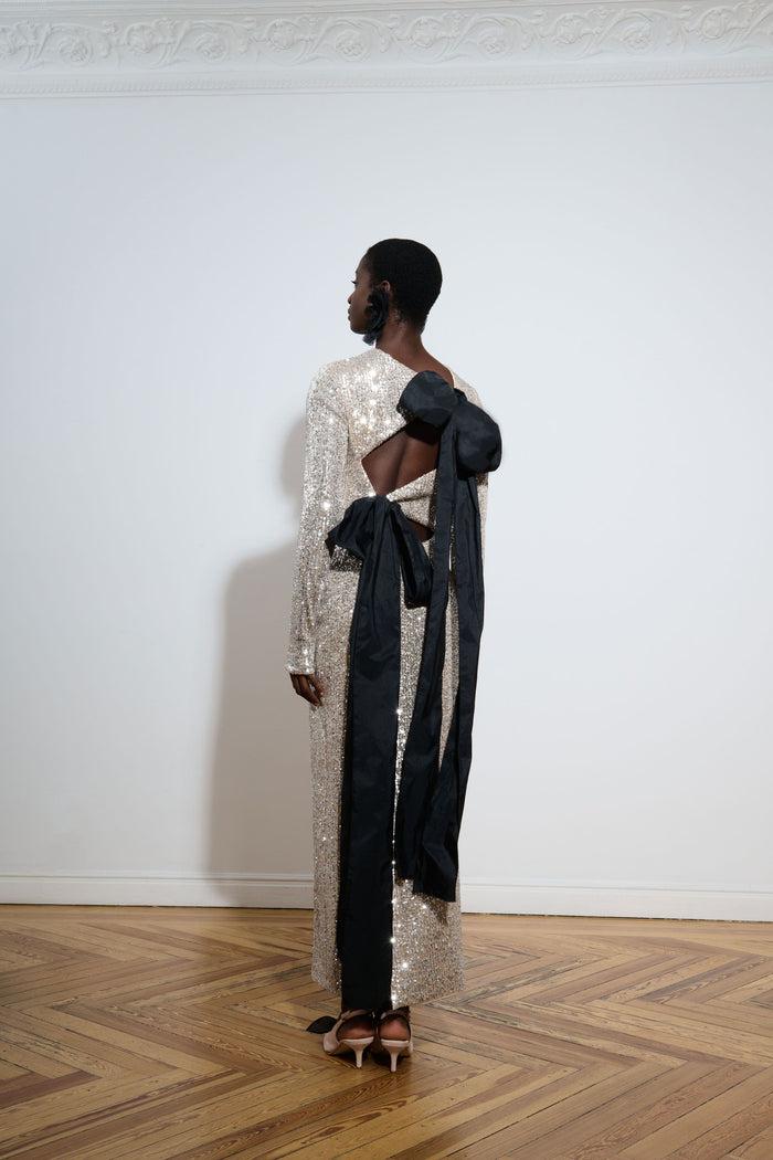 The 2nd Skin Co. Vestido Largo De Lentejuelas Con Lazos