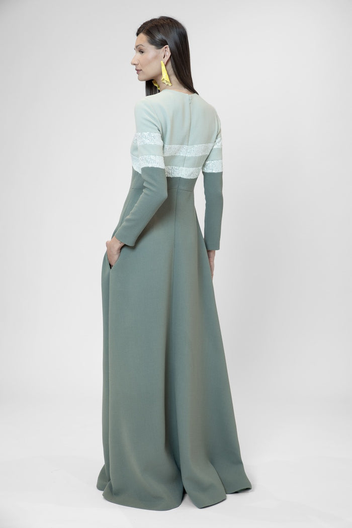 The 2nd Skin Co. Vestido Largo Evasé Con Mangas Largas Y Lentejuelas