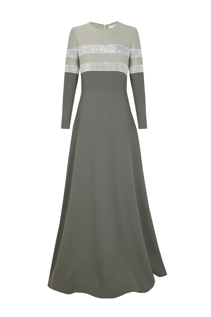 the 2nd skin co. Vestido largo evasé con mangas largas y lentejuelas
