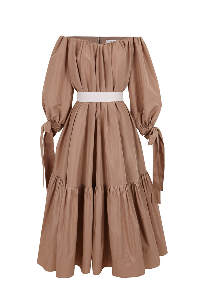 The 2nd Skin Co. Vestido Midi De Escote Barco Y Mangas Abullonadas