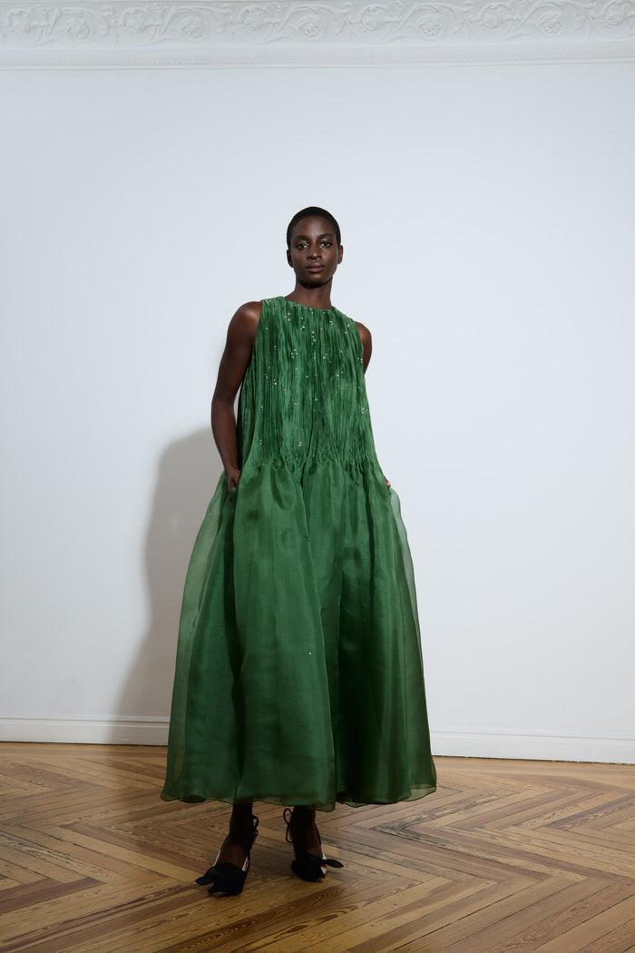 the 2nd skin co. Vestido midi de organza con cristales